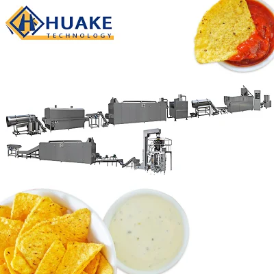 Linha de produção de alimentos para salgadinhos de farinha de trigo para fritar Doritos de milho Tortilla Chips Fabricante de processamento Cone de planta Bugles Snacks Máquina de fazer alimentos